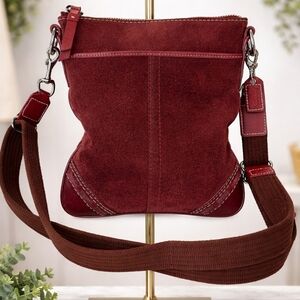 Coach Y2K Vintage Red Suede‎ Shoulder Crossbody Messenger Bag